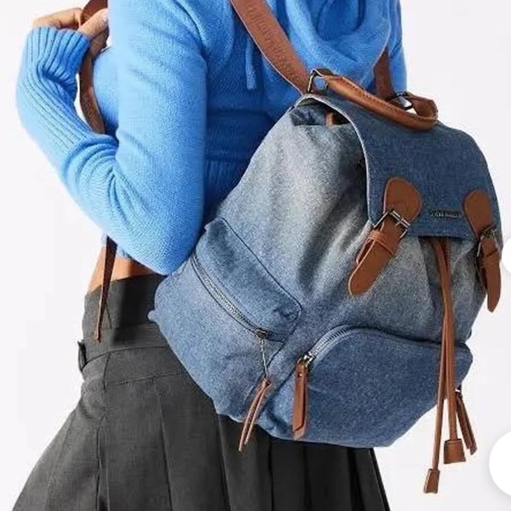 Steve‎ Madden Denim Backpack - Blue/Brown Trim